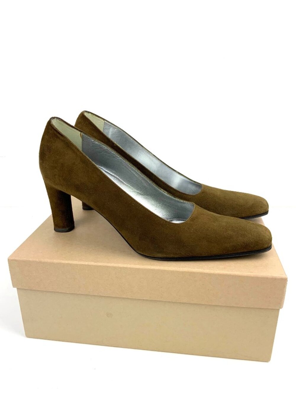 Vintage Joan & David Square-Toe Pumps Olive Green Suede Leather Sz 9.5 M - Picture 15 of 16